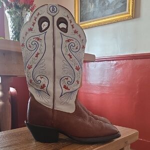 Tony Lama Brown Floral Cowboy Boots 9